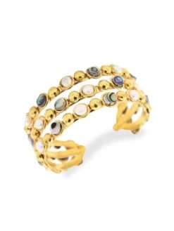 Talithia 22K Goldplated Pearl & Opal Open Cuff Bracelet