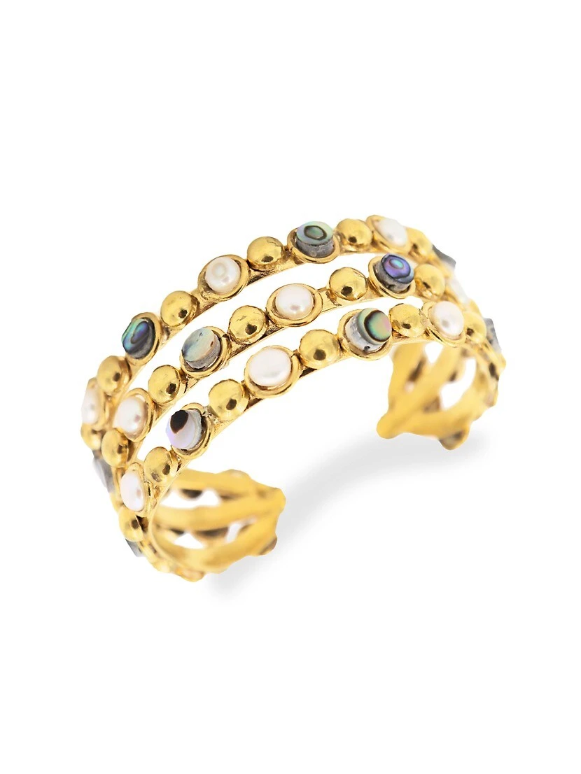Talithia 22K Goldplated Pearl & Opal Open Cuff Bracelet 3 Talithia 22K Goldplated Pearl & Opal Open Cuff Bracelet