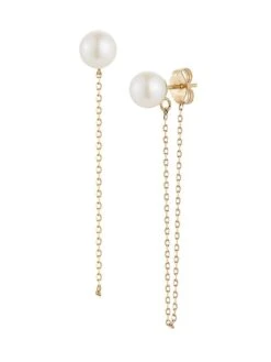 14K Yellow Gold & 6MM Cultured Freshwater Pearl Chain Drop Earrings