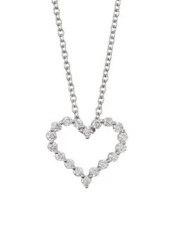 14K White Gold & 0.5 TCW Diamond Open Heart Pendant Necklace