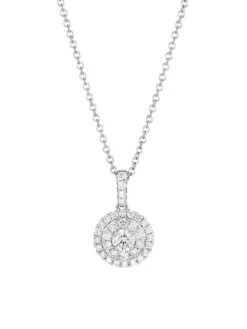 14K White Gold & 1 TCW Diamond Halo Pendant Necklace