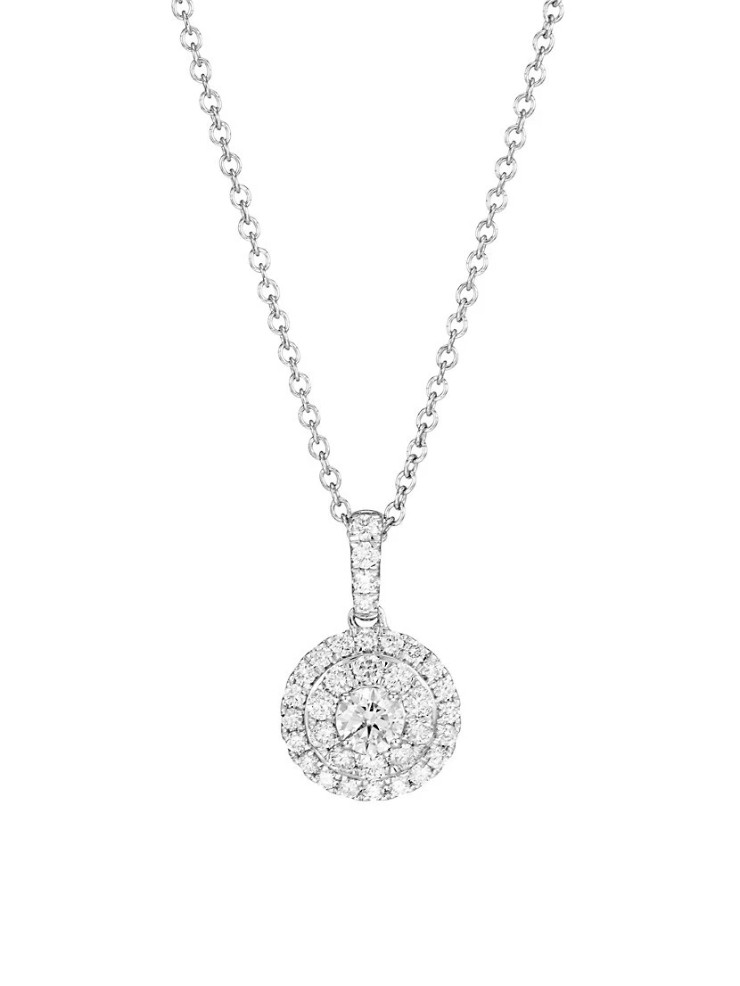 14K White Gold & 1 TCW Diamond Halo Pendant Necklace 3 14K White Gold & 1 TCW Diamond Halo Pendant Necklace