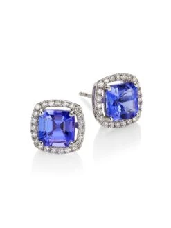 14K Gold, Diamond & Tanzanite Stud Earrings