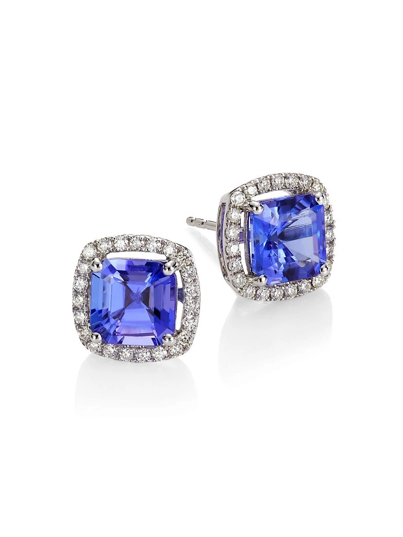 14K Gold, Diamond & Tanzanite Stud Earrings 3 14K Gold, Diamond & Tanzanite Stud Earrings