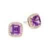 14K Gold, Diamond & Amethyst Stud Earrings -Fashion Jewelry & Accessories 0400015165492 GOLD