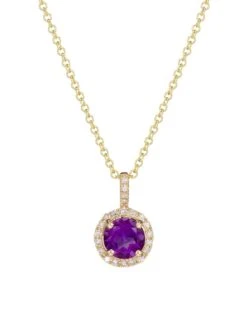 14K Yellow Gold, 0.10 TCW Diamond & Amethyst Pendant Necklace