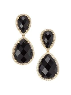 14K Yellow Gold, Onyx & Diamond Drop Earrings