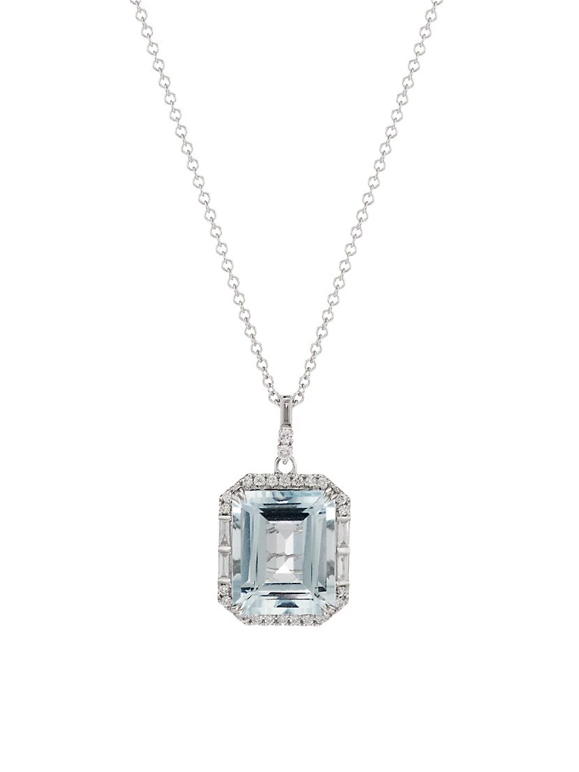 14K White Gold, 0.28 TCW Diamond & Aquamarine Pendant Necklace 3 14K White Gold, 0.28 TCW Diamond & Aquamarine Pendant Necklace