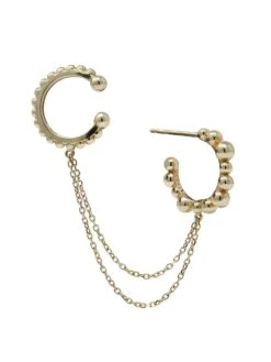 Dew Drop 14K Yellow Gold Huggie Hoop & Cuff Earring