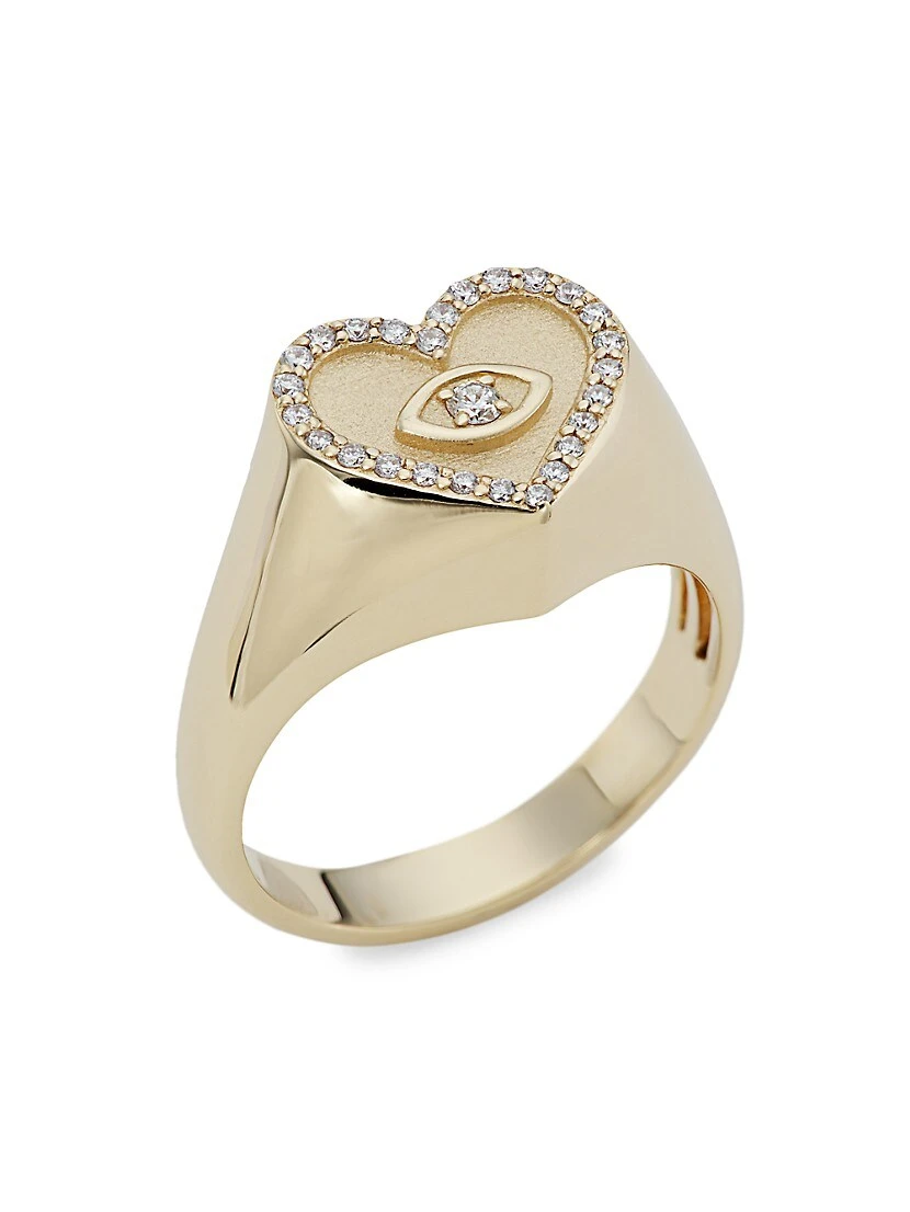 14K Gold & Diamond Heart Signet Ring 3 14K Gold & Diamond Heart Signet Ring