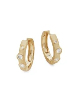 14K Gold & Bezel Diamonds Anniversary Huggies