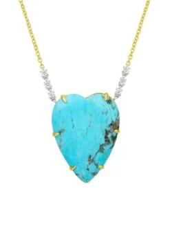 14K Gold, Diamond & Turquoise Heart Necklace