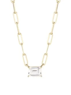 14K Yellow Gold & White Topaz Paperclip-Link Chain Necklace