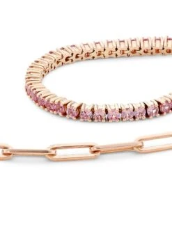 14K Rose Gold & Pink Sapphire Half-&-Half Tennis Bracelet -Fashion Jewelry & Accessories 0400015279978 A3