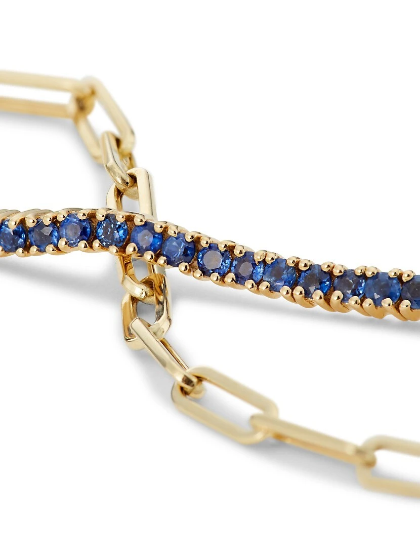 14K Yellow Gold & Blue Sapphire Half-&-Half Tennis Bracelet 6 14K Yellow Gold & Blue Sapphire Half-&-Half Tennis Bracelet - Image 4
