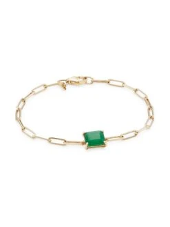 14K Gold & Emerald Paperclip Chain Bracelet