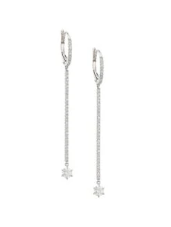 18K White Gold & Diamond Short Matchstick Drop Earrings