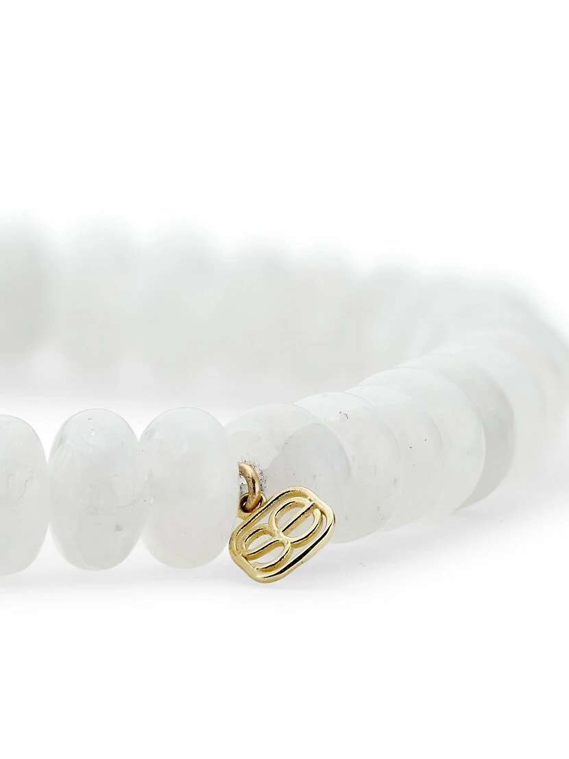 14K Yellow Gold, Rainbow Moonstone, & Diamond Hamsa-Charm Bracelet 5 14K Yellow Gold, Rainbow Moonstone, & Diamond Hamsa-Charm Bracelet - Image 3