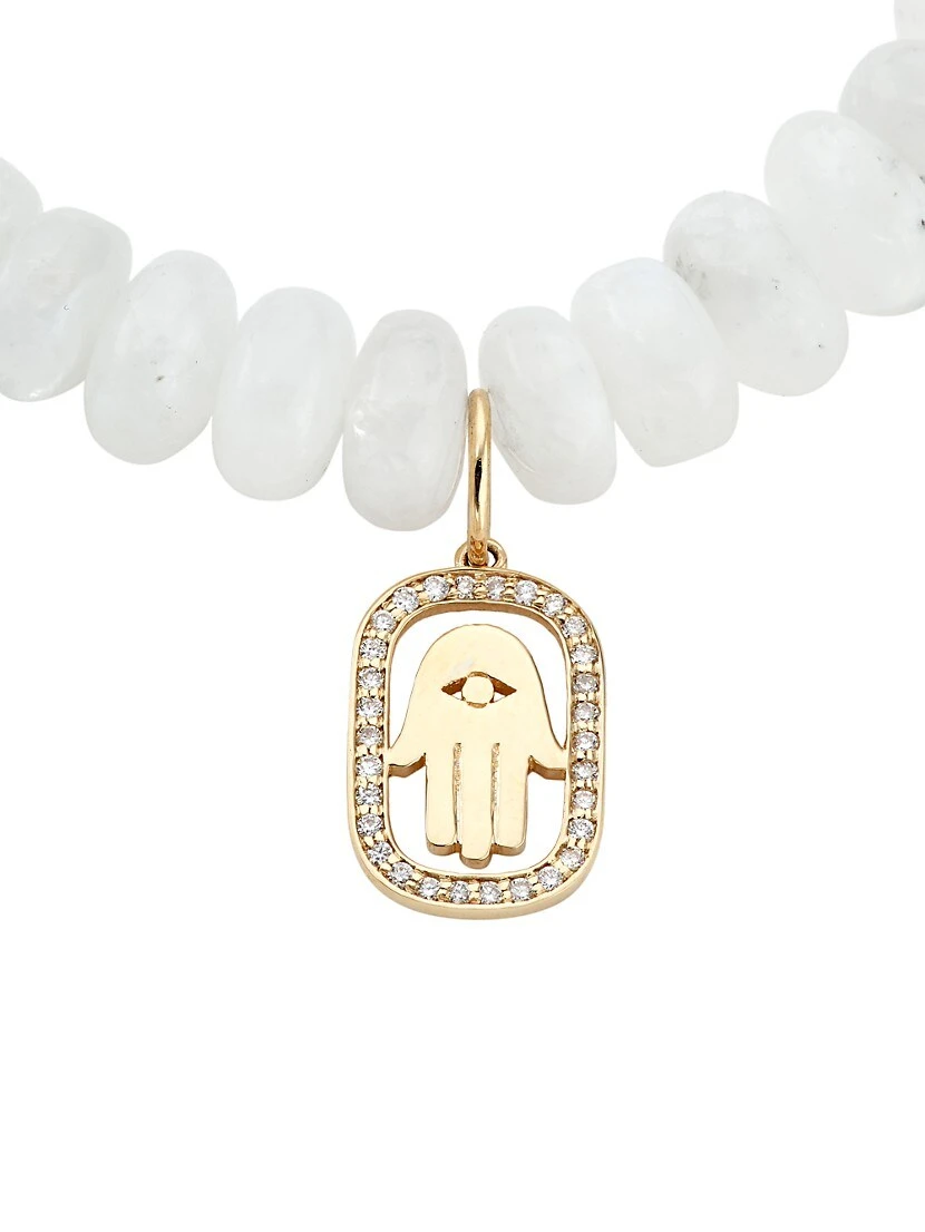 14K Yellow Gold, Rainbow Moonstone, & Diamond Hamsa-Charm Bracelet 6 14K Yellow Gold, Rainbow Moonstone, & Diamond Hamsa-Charm Bracelet - Image 4
