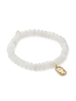 14K Yellow Gold, Rainbow Moonstone, & Diamond Hamsa-Charm Bracelet