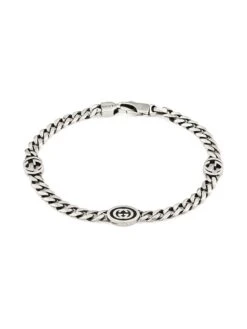 Gucci Sterling Silver & Enamel Interlocking G Gourmette Bracelet
