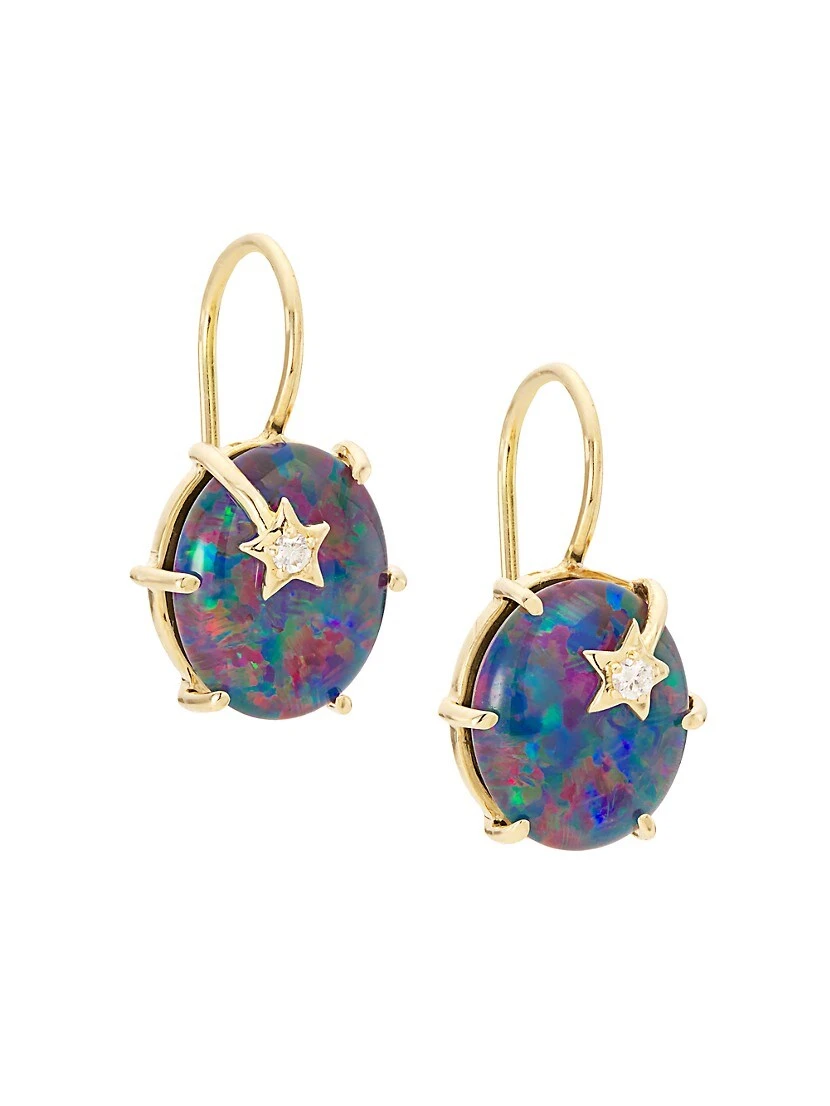 Mini Galaxy 14K Yellow Gold, Australian Opal, & Diamond Drop Earrings 3 Mini Galaxy 14K Yellow Gold, Australian Opal, & Diamond Drop Earrings