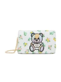 MOSCHINO Teddy Floral-Print Canvas Wallet-On-Chain
