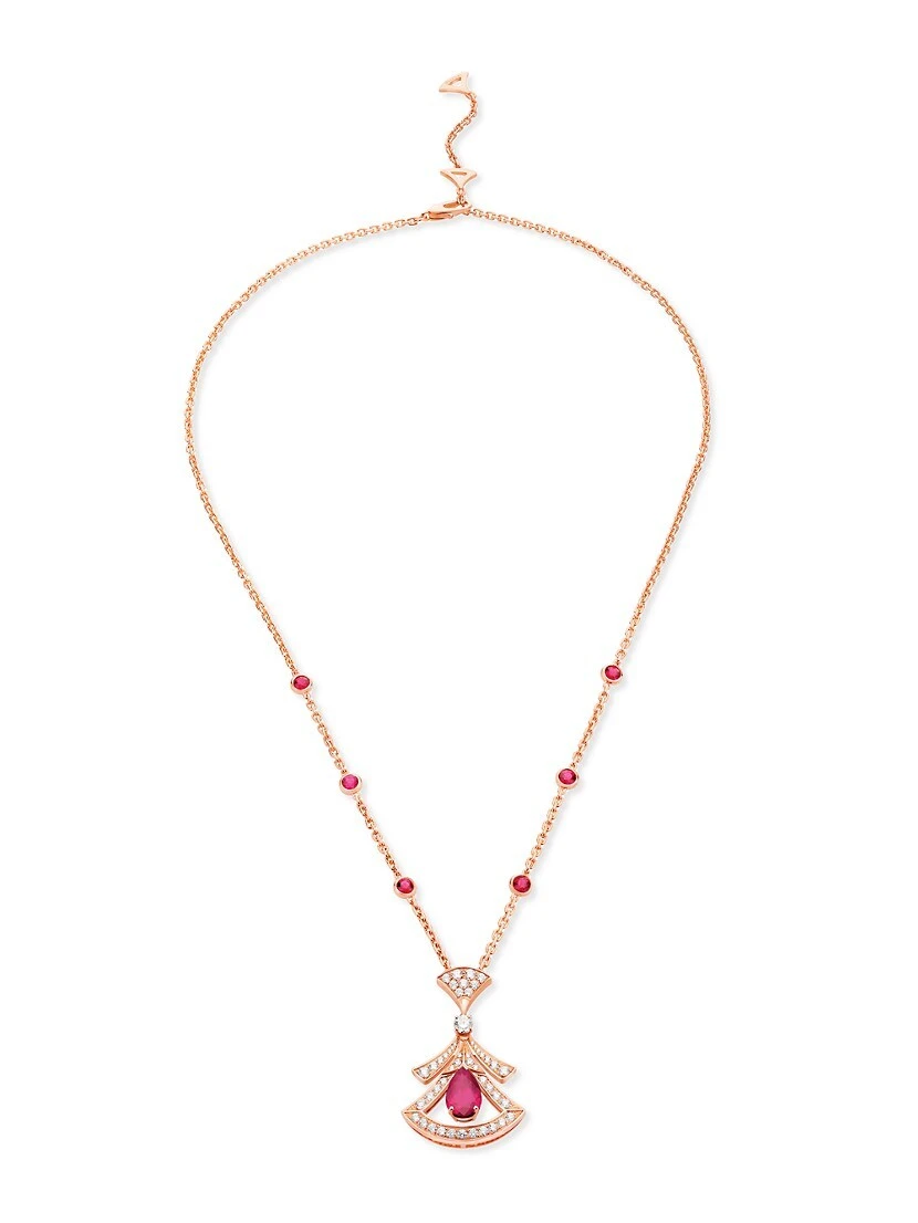 Bvlgari Divas' Dream 18K Pink Gold, Ruby, & Diamond Pendant Necklace 3 Bvlgari Divas' Dream 18K Pink Gold, Ruby, & Diamond Pendant Necklace