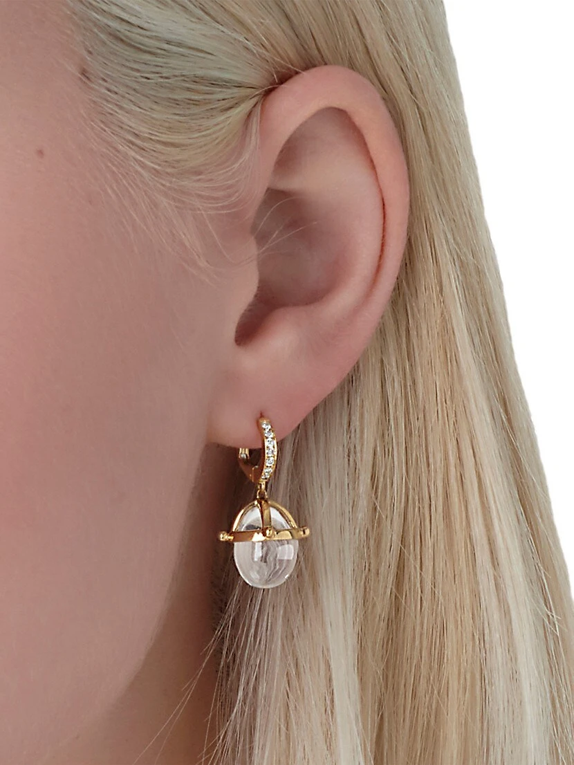 Classic 18K Gold, Diamond & Crystal Granulated Drop Earrings 4 Classic 18K Gold, Diamond & Crystal Granulated Drop Earrings - Image 2