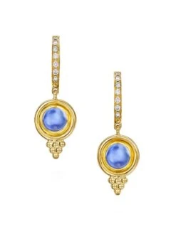 Classic 18K Gold, Diamond & Iolite Temple Earrings
