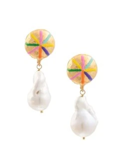 Artsy 22K Gold-Plated, Baroque Pearl & Enamel Drop Earrings