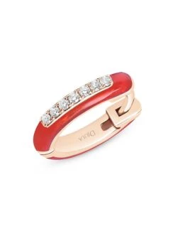 Marbella 14K Rose Gold, Red Enamel, & Diamond Single Huggie Hoop Earring