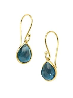 Rock Candy 18K Green Gold & London-Blue-Topaz Teeny Teardrop Earrings