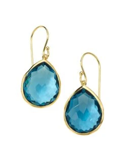 Medium 18K Green Gold & London Blue Topaz Teardrop Earrings