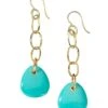 18K Green Gold & Turquoise Chain Drop Earrings -Fashion Jewelry & Accessories 0400016026861 BLUE