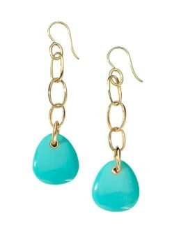 18K Green Gold & Turquoise Chain Drop Earrings