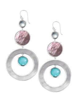 925 Wonderland Stone And Shell 3-Tier Circle Earring In Fresco