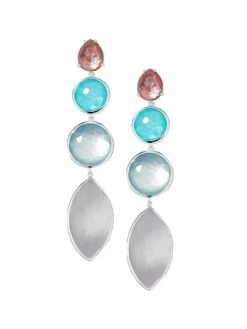 Wonderland Linear Silver, Rock Crystal & Mother-Of-Pearl Drop Earrings