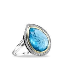 2T Rock Candy® Teardrop 18K Gold, Sterling Silver, London Blue Topaz & Diamond Ring