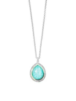 2T Rock Candy® Teardrop 18K Gold, Sterling Silver, Turquoise & Diamond Small Pendant Necklace
