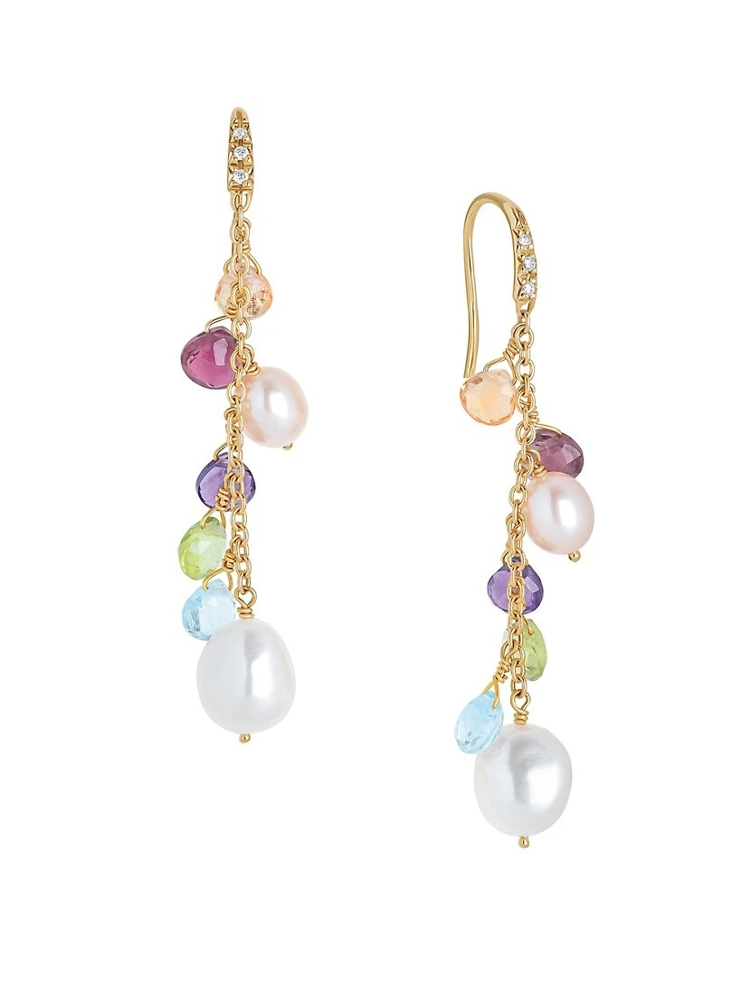 Paradise 18K Yellow Gold, Diamond, & Mixed-Gemstone Drop Earrings 3 Paradise 18K Yellow Gold, Diamond, & Mixed-Gemstone Drop Earrings