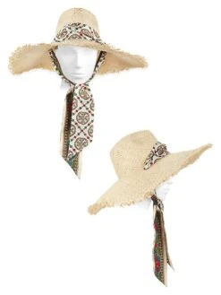 Tory Burch Logo Tie Straw Hat -Fashion Jewelry & Accessories 0400016106539 NATURAL A2