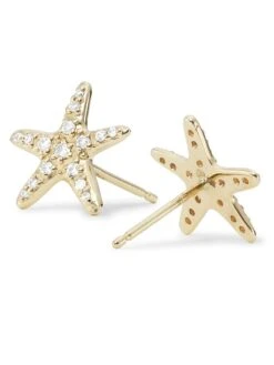 14K Yellow Gold & Diamond Starfish Stud Earrings -Fashion Jewelry & Accessories 0400016220849 A2