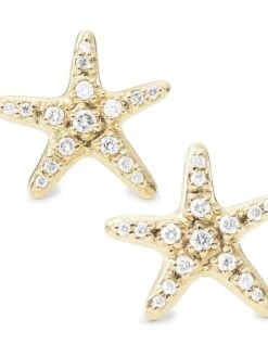 14K Yellow Gold & Diamond Starfish Stud Earrings -Fashion Jewelry & Accessories 0400016220849 A3