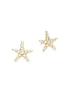 14K Yellow Gold & Diamond Starfish Stud Earrings