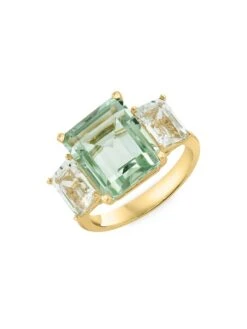 14K Yellow Gold, Green Amethyst & White Topaz Ring -Fashion Jewelry & Accessories 0400016301009 A1
