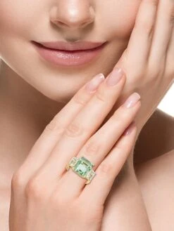 14K Yellow Gold, Green Amethyst & White Topaz Ring -Fashion Jewelry & Accessories 0400016301009 A3
