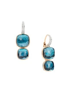 Pomellato Nudo 18K Rose Gold, London Blue Topaz & Diamond Drop Earrings