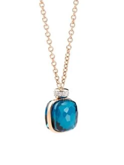 Pomellato Nudo Classic Two-Tone 18K Gold, London Blue Topaz & Diamond Pendant Necklace