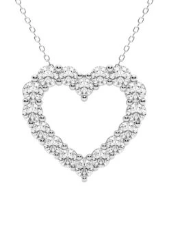 14K White Gold & 3 TCW Lab-Grown Diamond Open-Heart Pendant Necklace